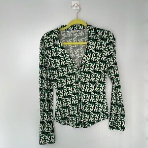 Zara Green and Black Floral Button-Down Shirt - Size M